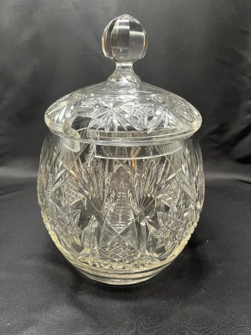 Vintage American Brilliant Heavy Cut Crystal Biscuit Barrel/Cookie Jar